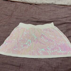 QUEEN OF SPARKLES Iridescent White Sequin Skirt